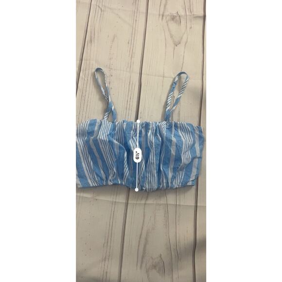 Wild Fable Blue Stripe Square Neck Ruched Woven Crop Top Women’s S NWOT - Picture 3 of 5